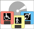 Símbolos de acesso para as deficiências motora, auditiva e visual