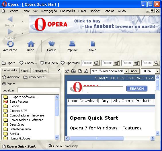 Ecrã do Opera
