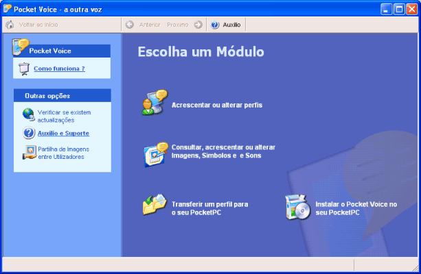 Ecrã do Pocket Voice