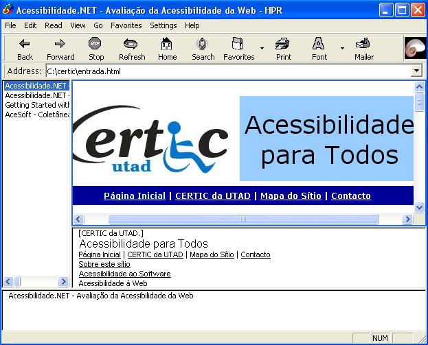 Ecrã do IBM Home Page Reader