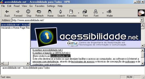 Ecrã do IBM Home Page Reader