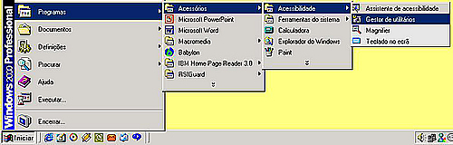 Forma de accionar o Gestor de Utilitários a partir do Menu Iniciar.